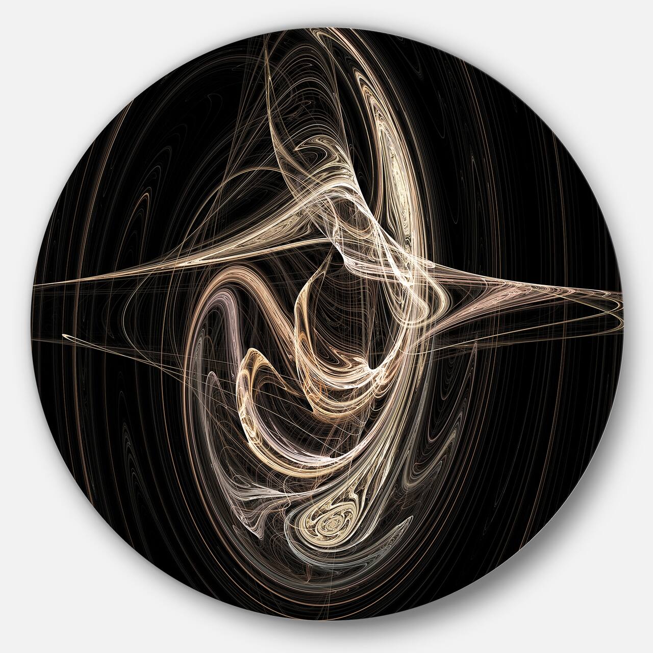 Designart - White Abstract Fractal Design in Black' Abstract Metal Circle Wall Art